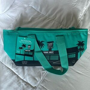 Trader Joe's bright Teal Blue mini canvas insulated tote bag NWT